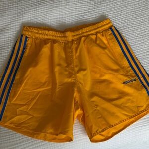 Adidas Men's Football Gold Shorts with Blue Stripes